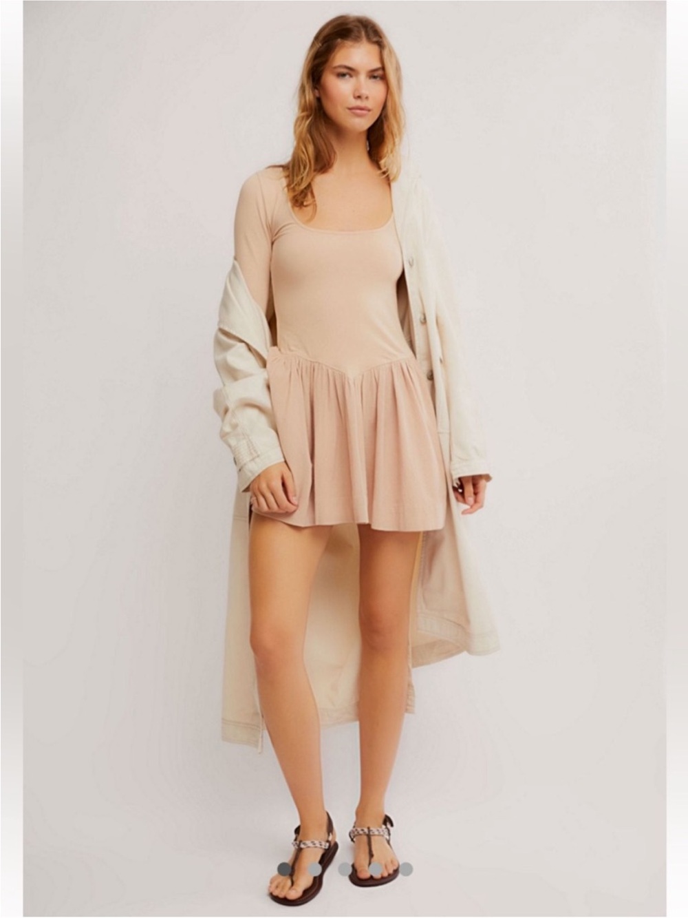 NWT Free People Free-est Onda Drop Waist Long Sleeve Mini Dress, XS